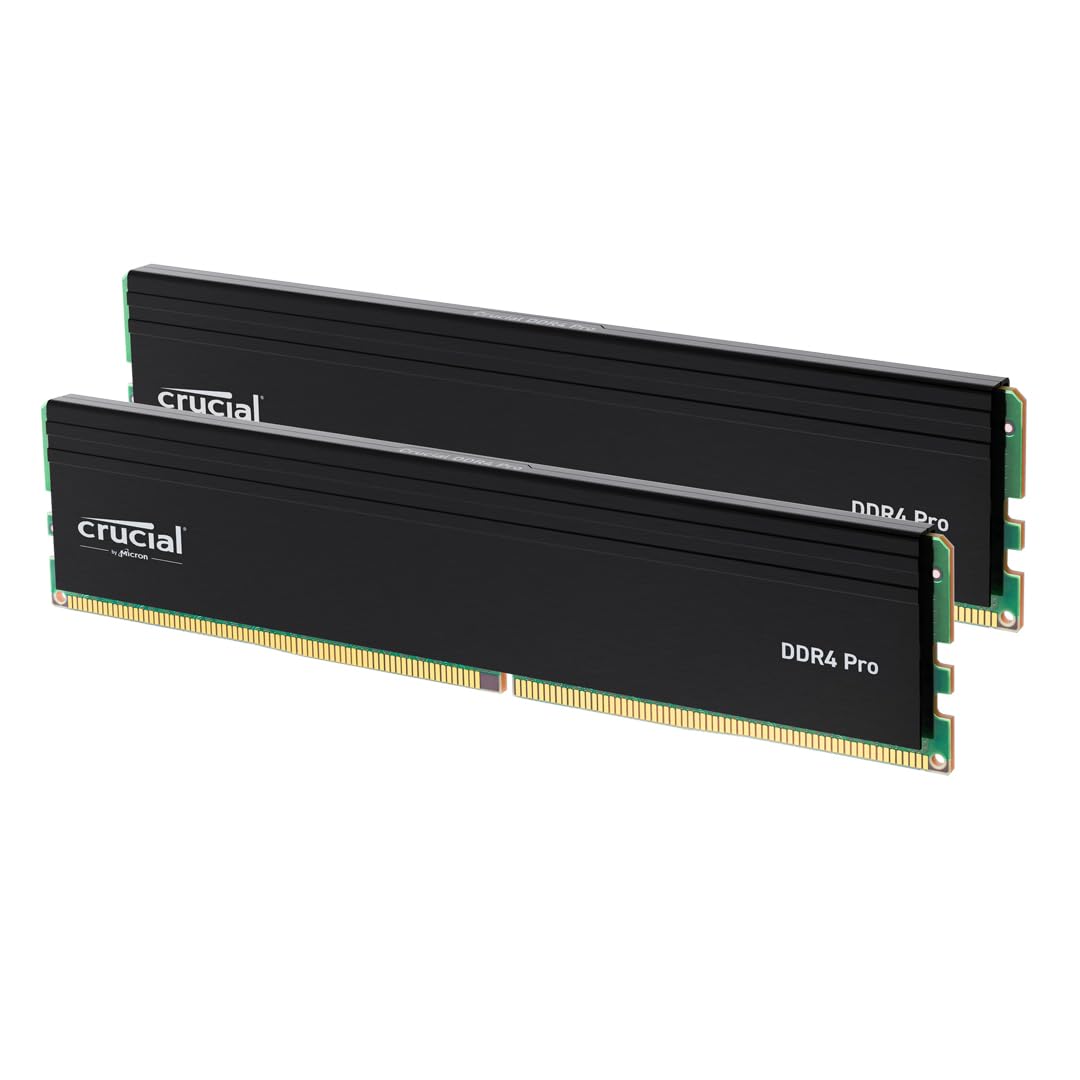 Crucial Pro 32GB DDR4 RAM Kit (2x16GB), High-Performance 3200MHz (or 3000MHz or 2666MHz) Desktop Memory UDIMM 288-Pin, Compatible with Intel and AMD Ryzen - CP2K16G4DFRA32A